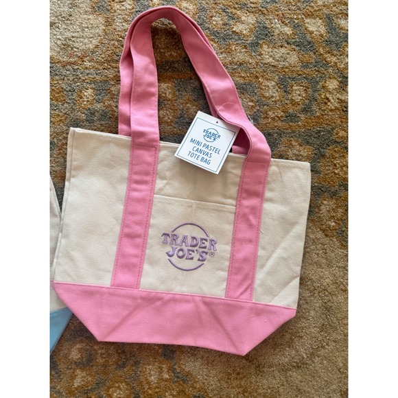 NWT Trader Joe's Mini Pastel Canvas Tote Bag Set Limited Edition 2 Pack - Picture 3 of 3